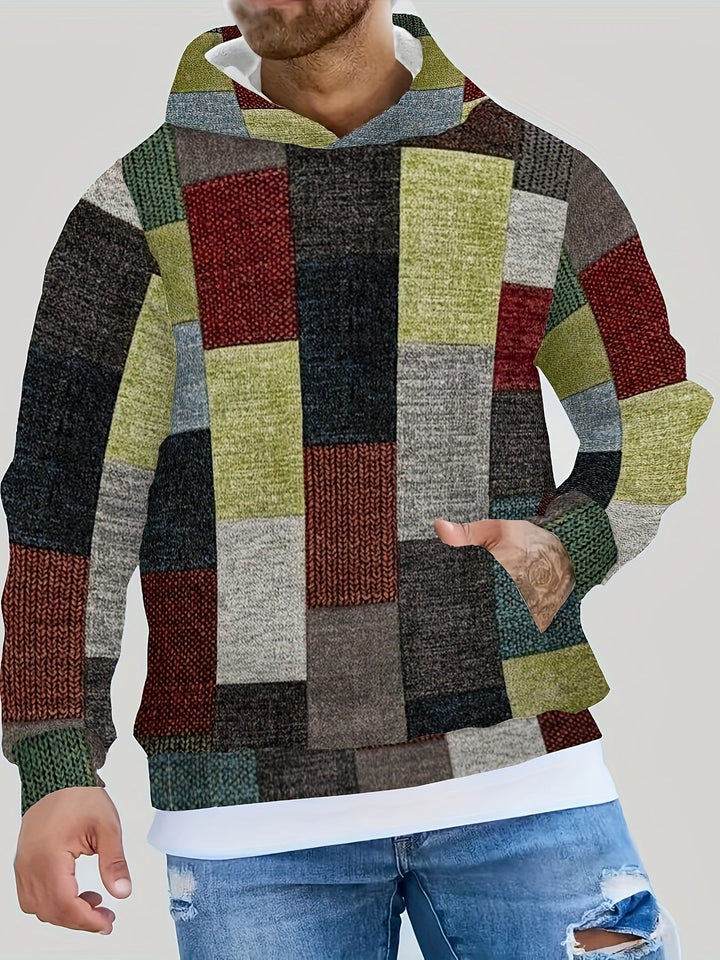 Men's 3D Checkered Hoodie - Streetwear Graphic Print - Green
