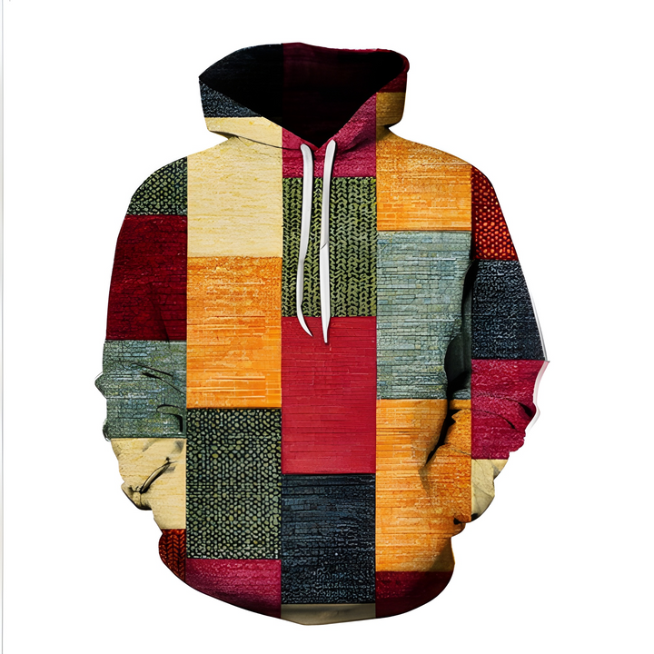 Men's 3D Checkered Hoodie - Streetwear Graphic Print - Orange