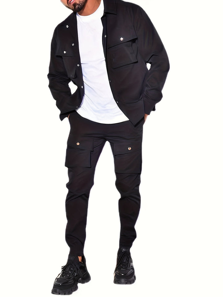 Men's Blazer & Chino Set - Modern Casual Tailoring - Black