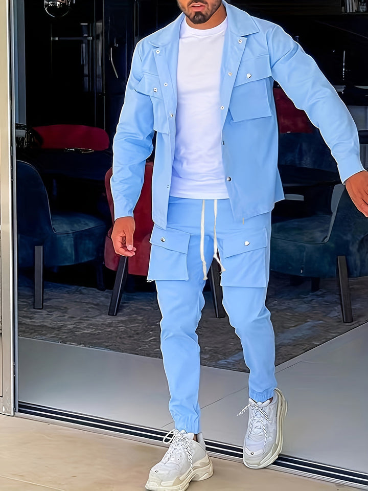 Men's Blazer & Chino Set - Modern Casual Tailoring - Blue