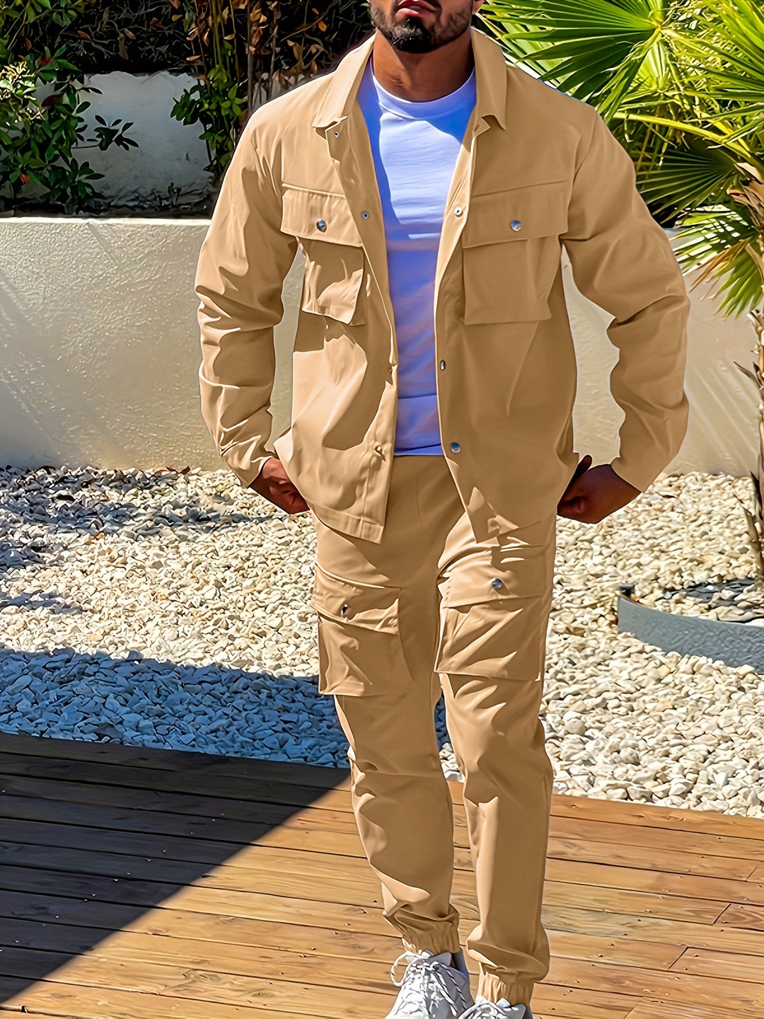 Men's Blazer & Chino Set - Modern Casual Tailoring - Khaki