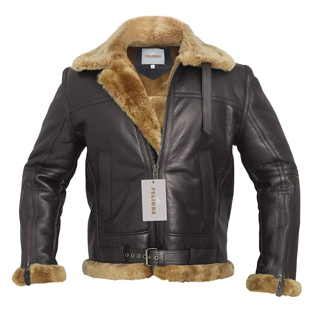 Men's Bomber Jacket Faux Leather - Quilted Lining & Zip Closure