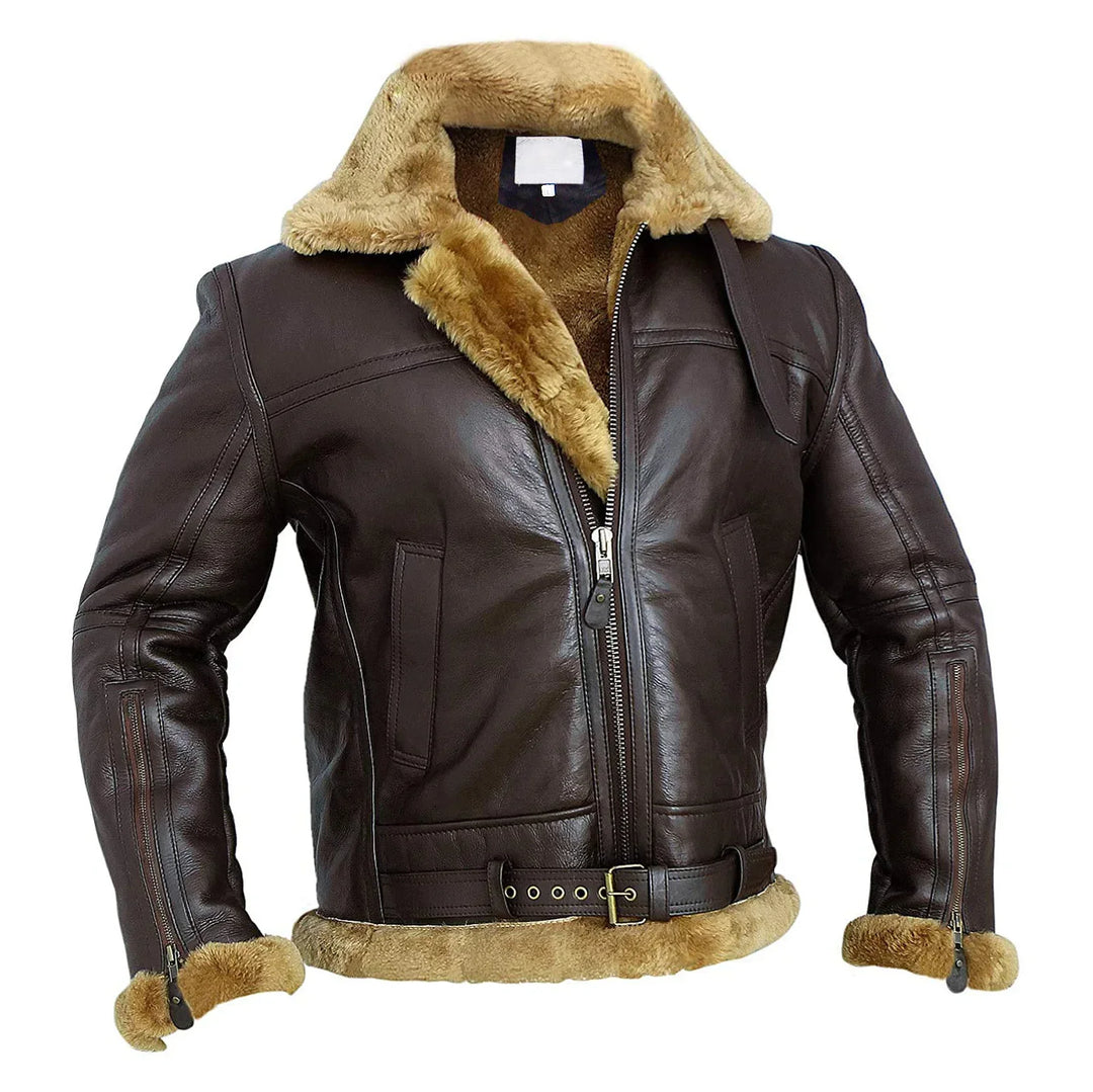 Men's Bomber Jacket Faux Leather - Quilted Lining & Zip Closure