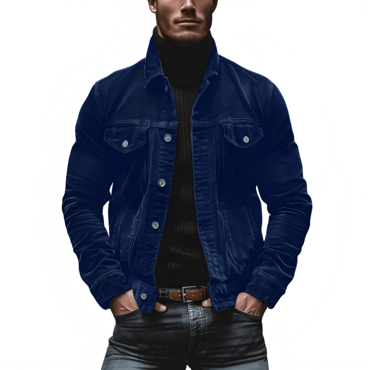 Men's Button-Front Jacket - Slim Fit with Chest Pockets - Blue