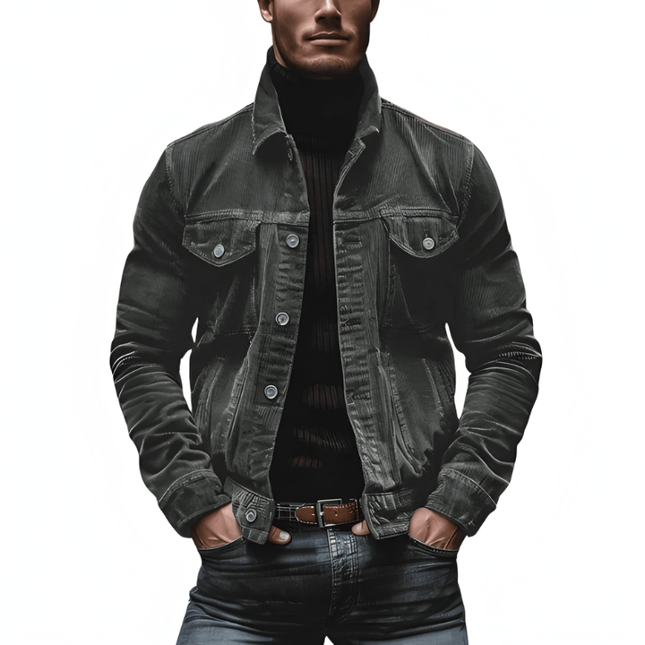 Men's Button-Front Jacket - Slim Fit with Chest Pockets - Grey