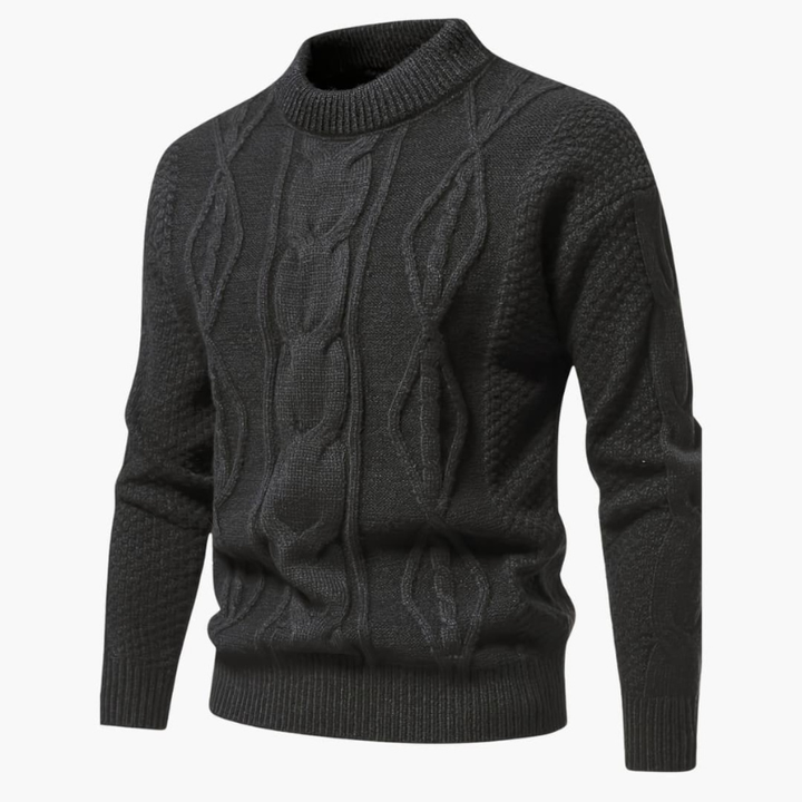 Men's Cable Knit Crew Neck Sweater - Classic Pullover - Grey