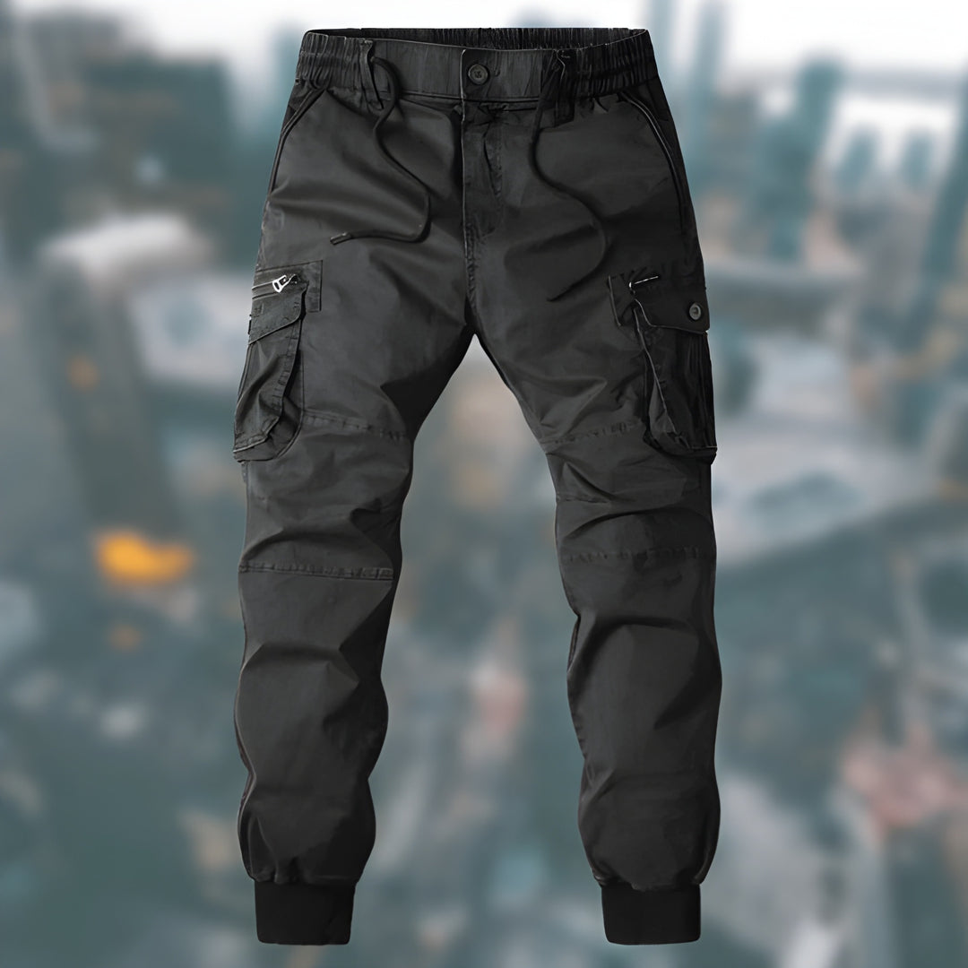 Men's Cargo Pants - Relaxed Fit with Drawstring - Black