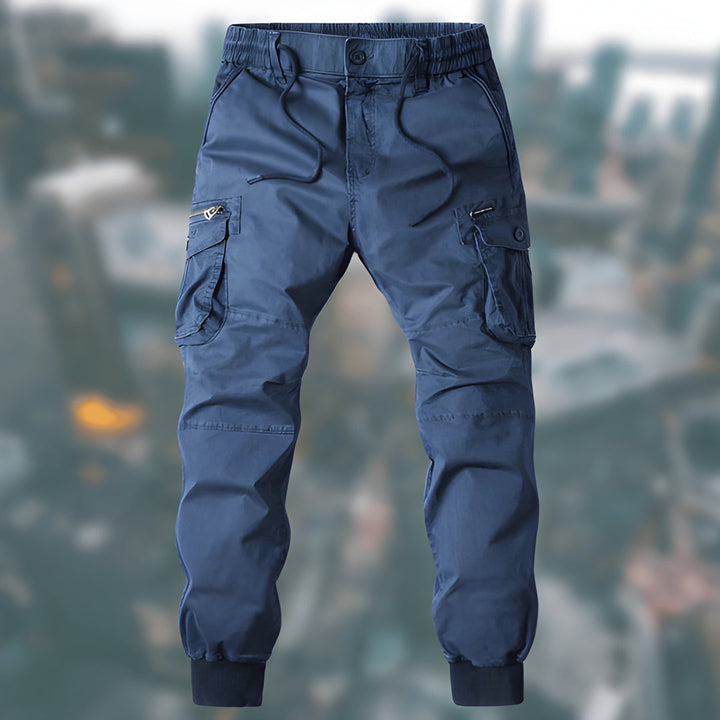 Men's Cargo Pants - Relaxed Fit with Drawstring - Blue