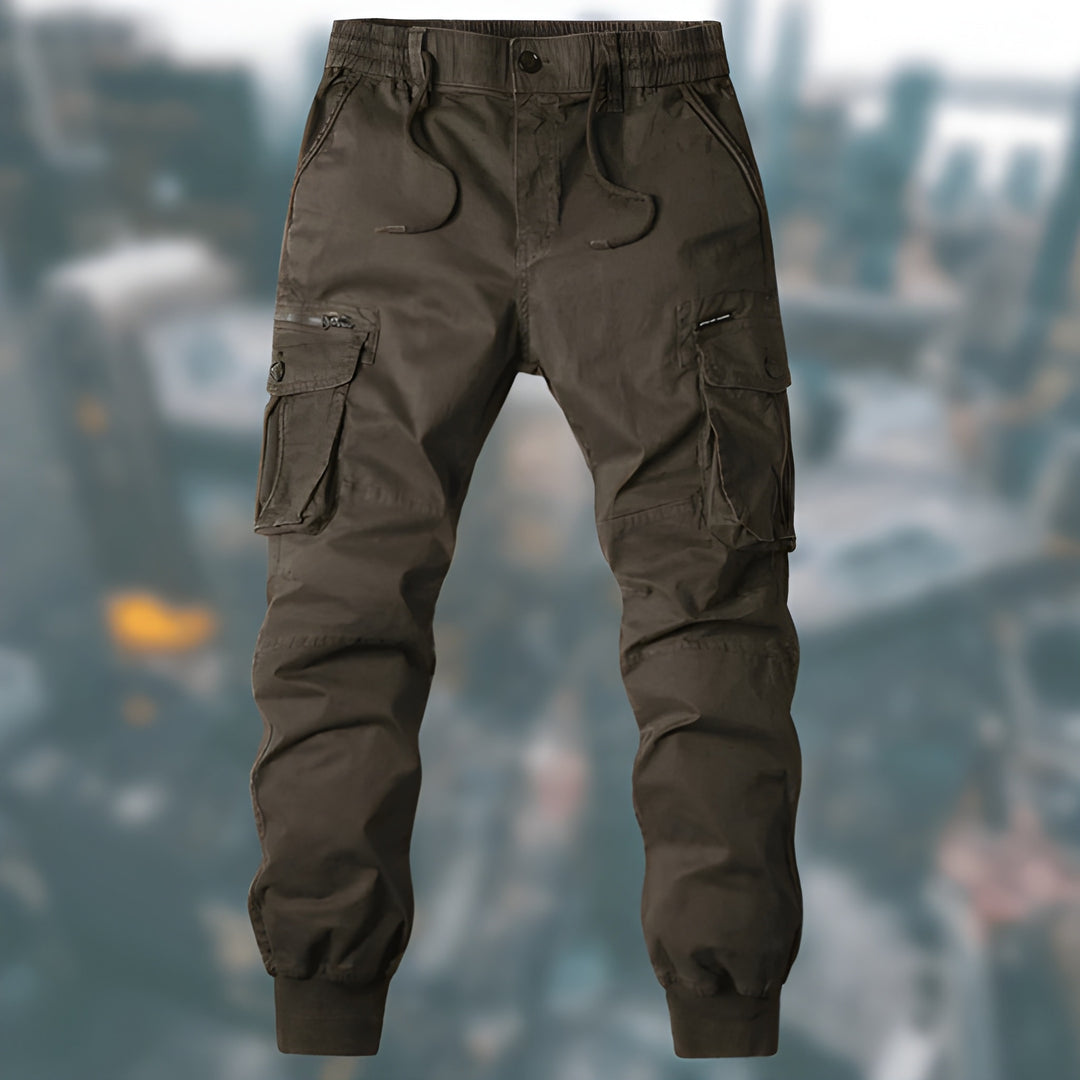 Men's Cargo Pants - Relaxed Fit with Drawstring - Brown