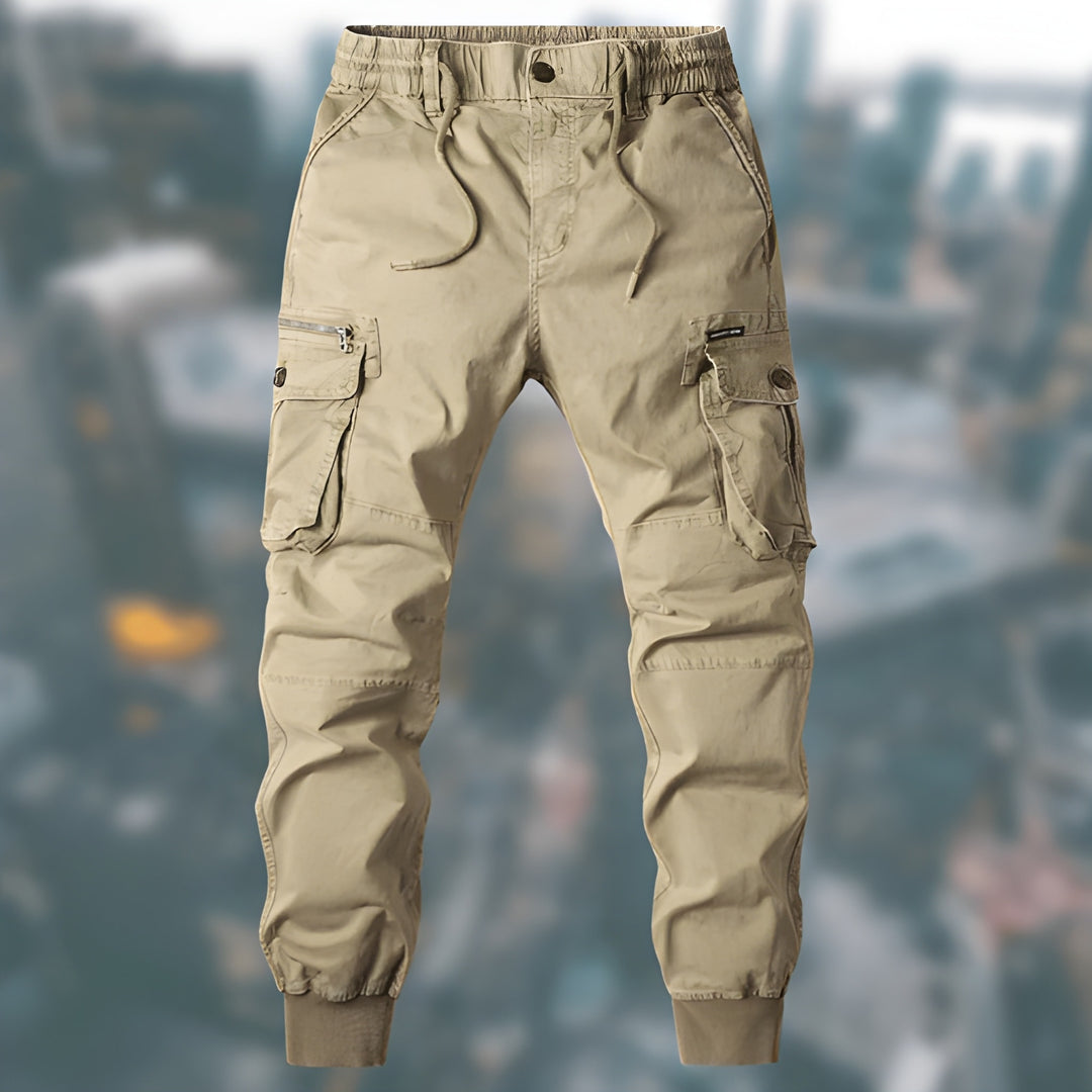Men's Cargo Pants - Relaxed Fit with Drawstring - Khaki