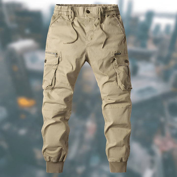 Men's Cargo Pants - Relaxed Fit with Drawstring - Khaki