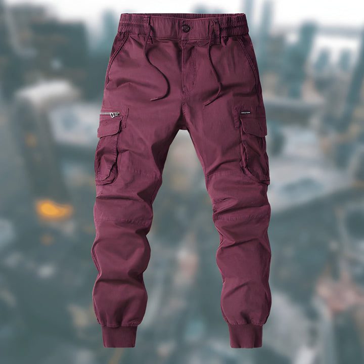 Men's Cargo Pants - Relaxed Fit with Drawstring - Red