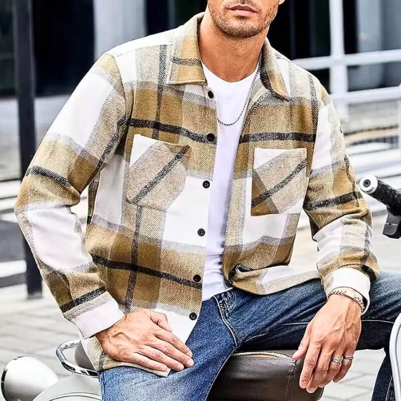 Men's Casual Shirt Jacket - Versatile Comfort Overshirt - Beige