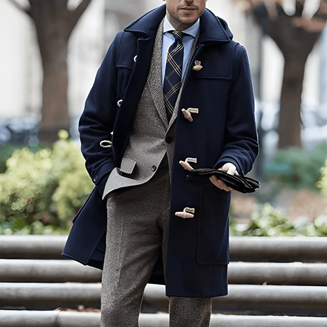 Men's Classic Duffle Coat - Timeless Winter Style - Blue