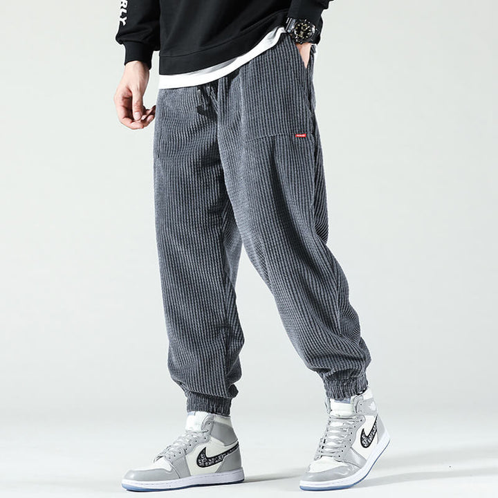 Men's Corduroy Cargo Pants - Relaxed Fit Classic - Grey