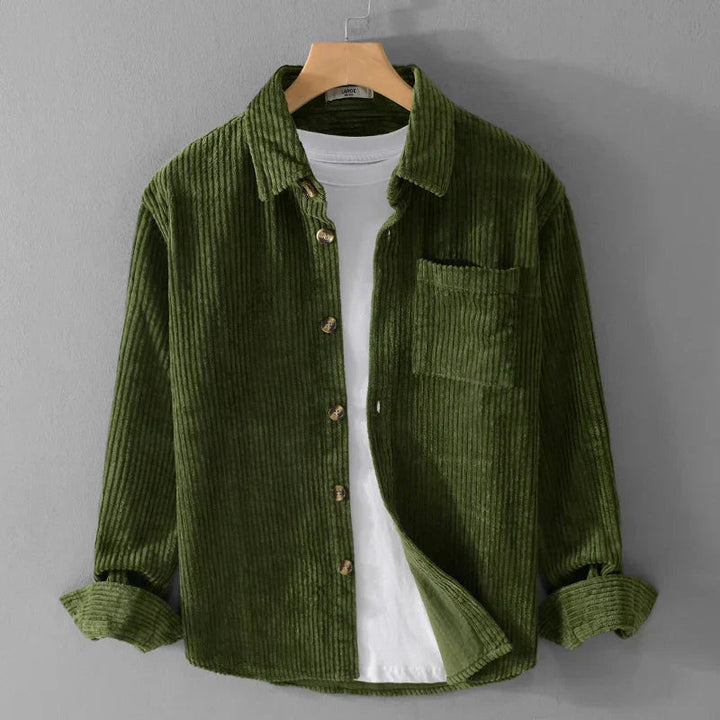 Men's Corduroy Shirt - Retro Long Sleeve - Green