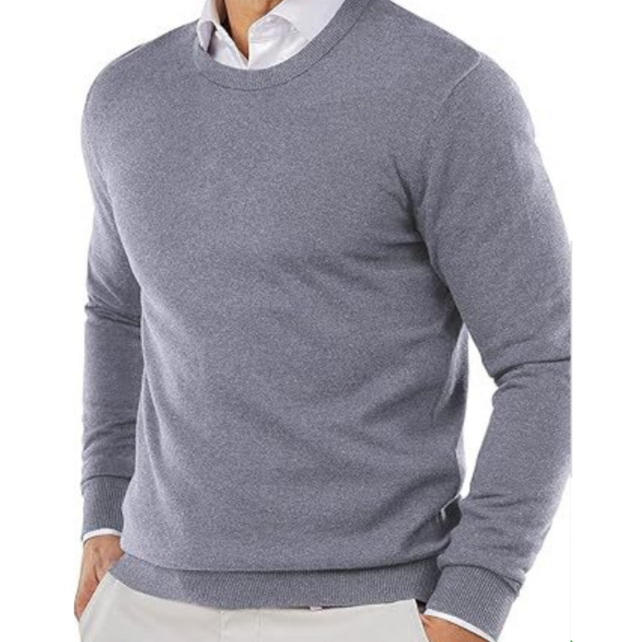 Men's Crew Neck Sweater - Classic Solid Knit - Grey