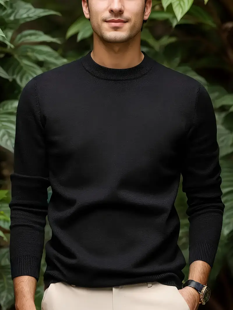 Men's Crew Neck Sweater - Modern Fit Knit - Black
