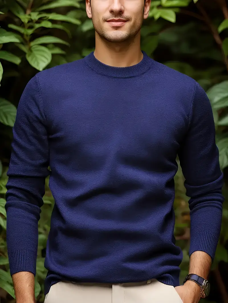 Men's Crew Neck Sweater - Modern Fit Knit - Blue