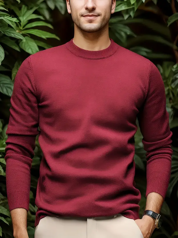 Men's Crew Neck Sweater - Modern Fit Knit - Red