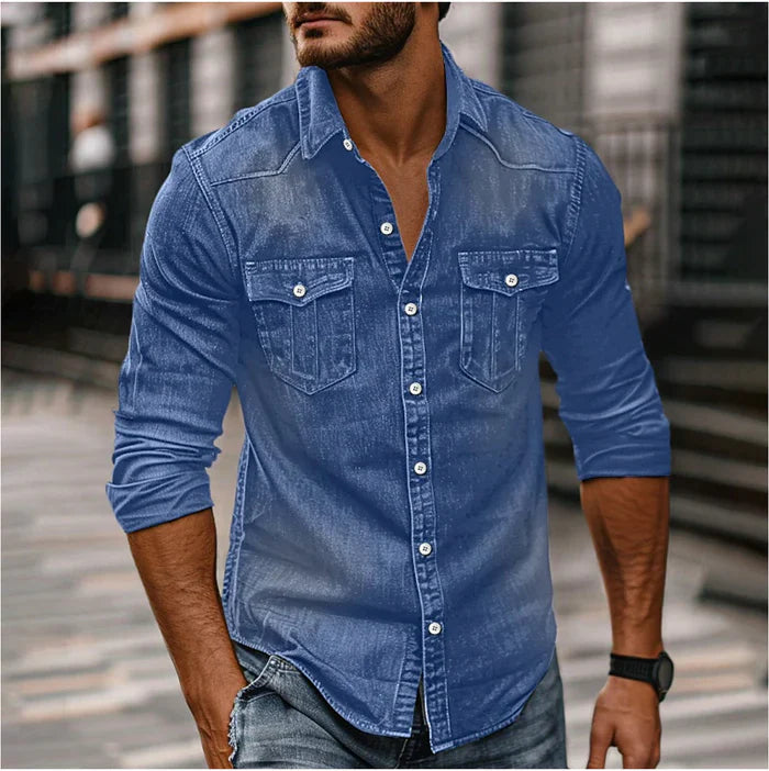 Men's Denim Shirt - Slim Fit Western Style - Blue