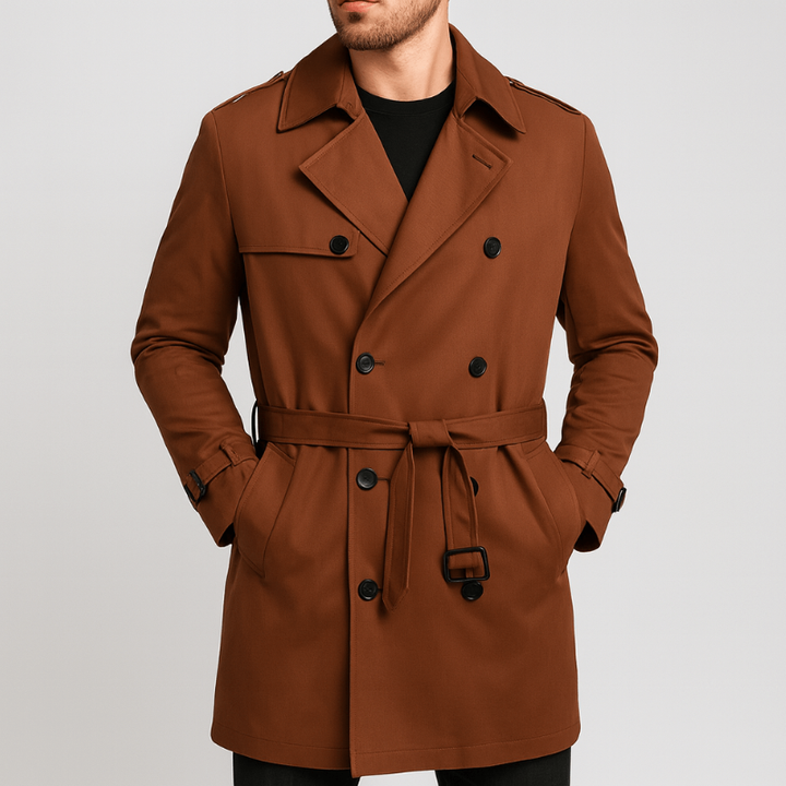 Men's Double Breasted Trenchcoat - Classic Fall Jacket - Brown