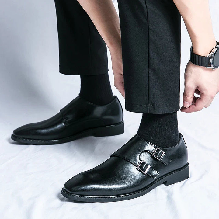Men's Double Monk Strap Leather Shoes - Classic Business Style