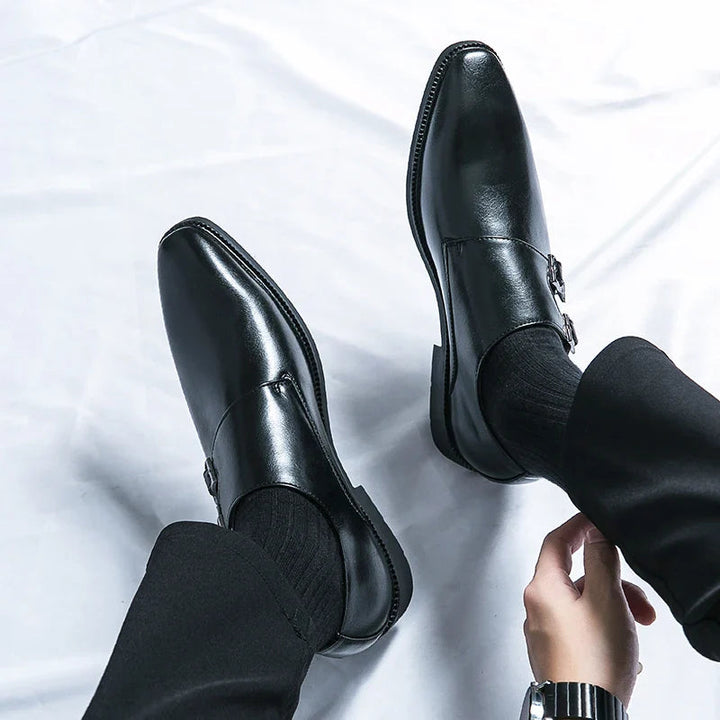 Men's Double Monk Strap Leather Shoes - Classic Business Style