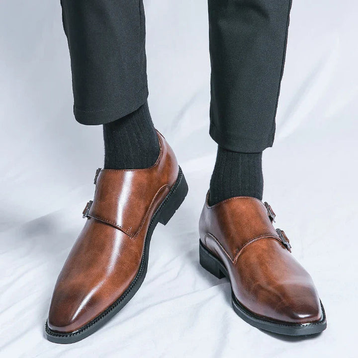 Men's Double Monk Strap Leather Shoes - Classic Business Style
