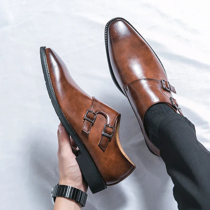 Men's Double Monk Strap Leather Shoes - Classic Business Style