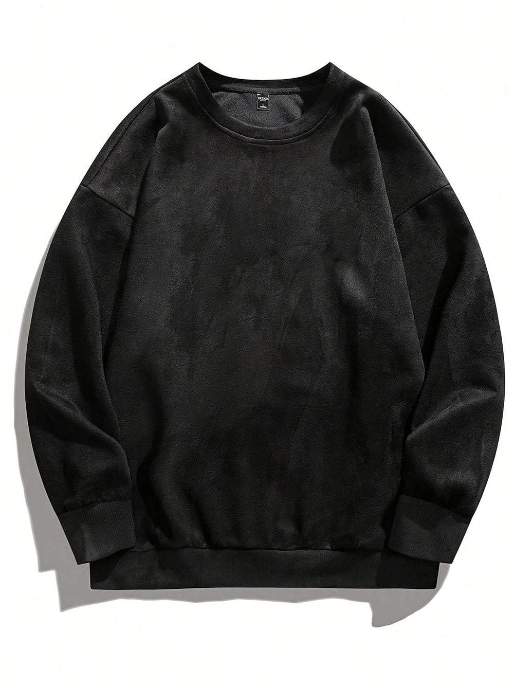 Men's Fleece Sweatshirt - Casual Crew Neck - Black