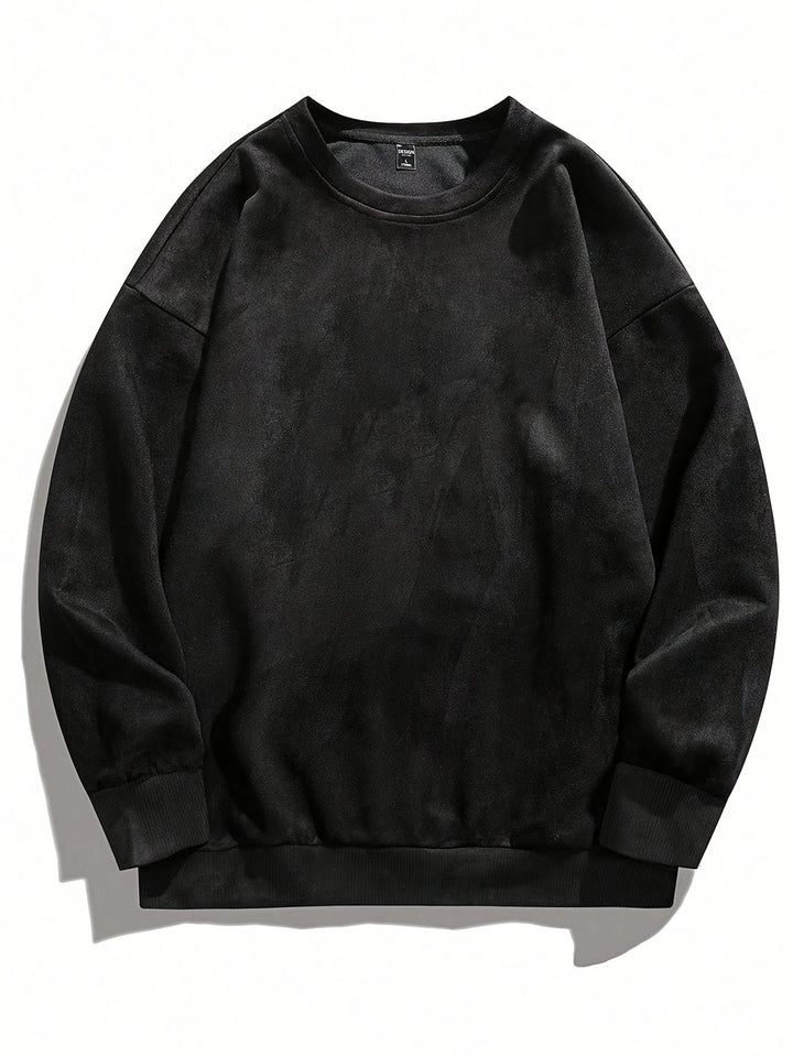 Men's Fleece Sweatshirt - Casual Crew Neck - Black
