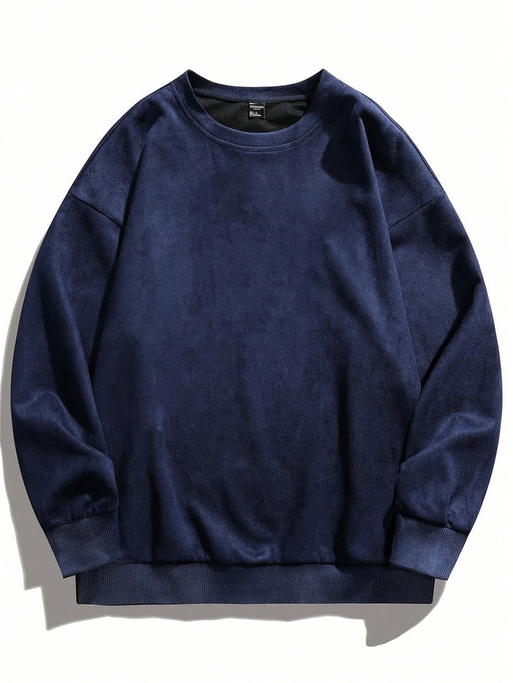 Men's Fleece Sweatshirt - Casual Crew Neck - Blue