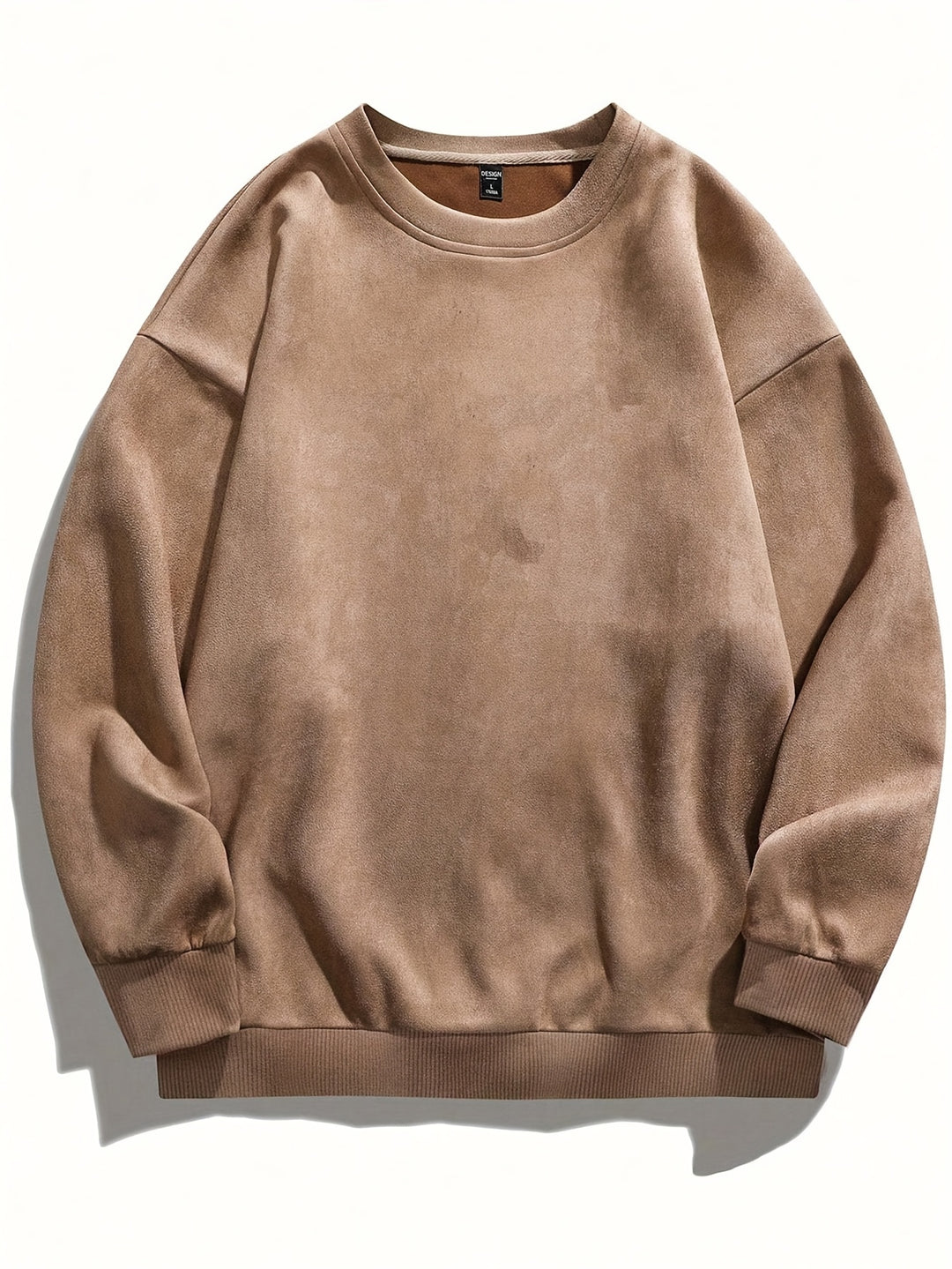 Men's Fleece Sweatshirt - Casual Crew Neck - Coffee