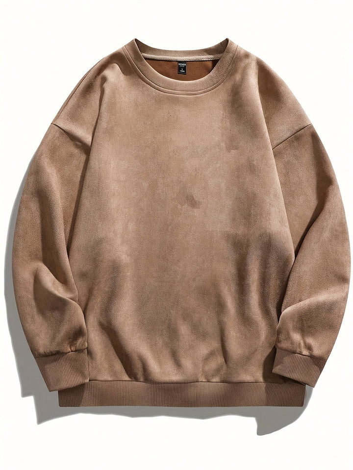 Men's Fleece Sweatshirt - Casual Crew Neck - Coffee