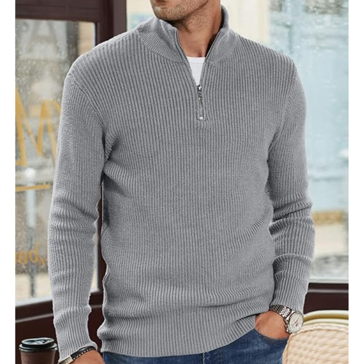 Men's Half-Zip Pullover Sweater - Warm Knit Crewneck - Grey