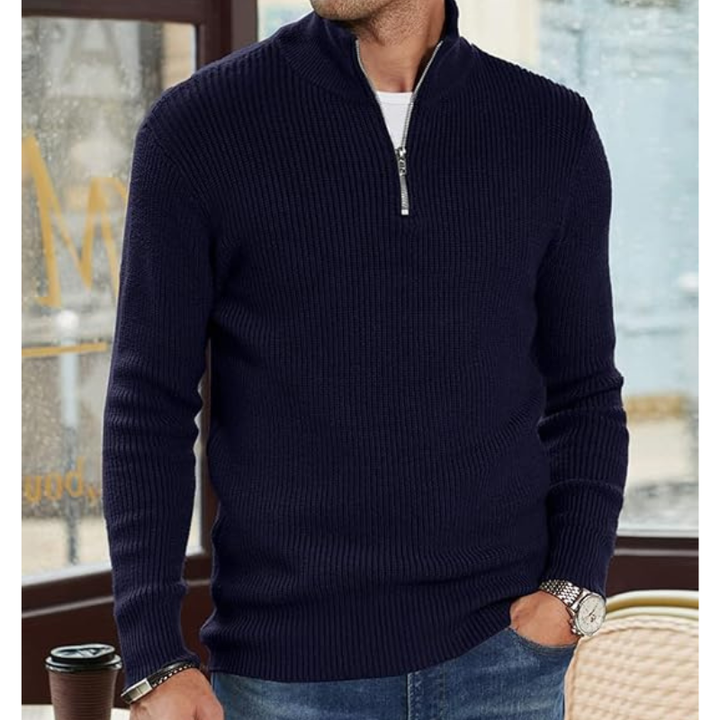 Men's Half-Zip Pullover Sweater - Warm Knit Crewneck - Navy