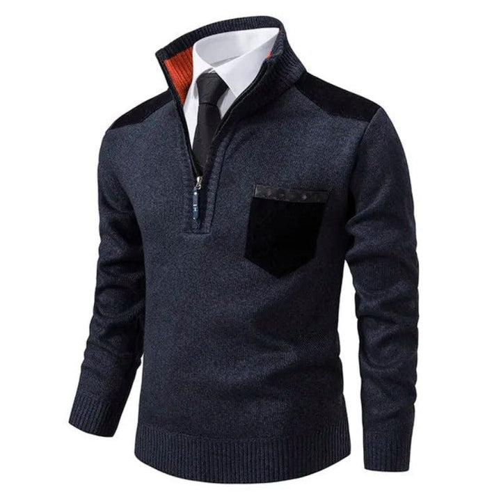 Men's Half Zip Sweater - Fine Knit Crewneck - Blue