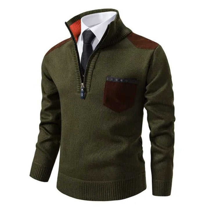 Men's Half Zip Sweater - Fine Knit Crewneck - Green