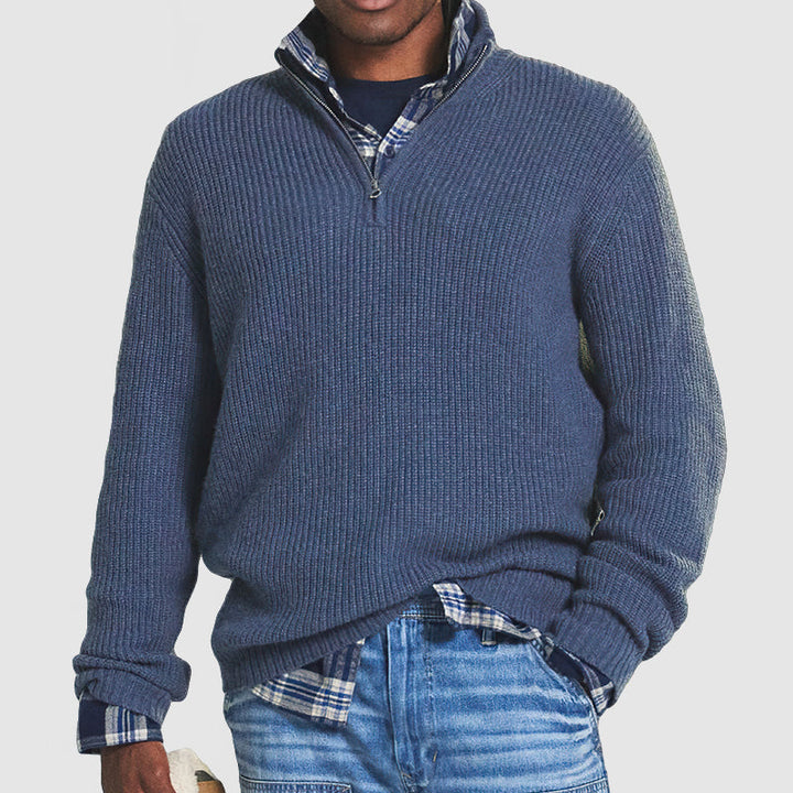Men's Half-Zip Sweater - Modern Comfort Knit - Blue