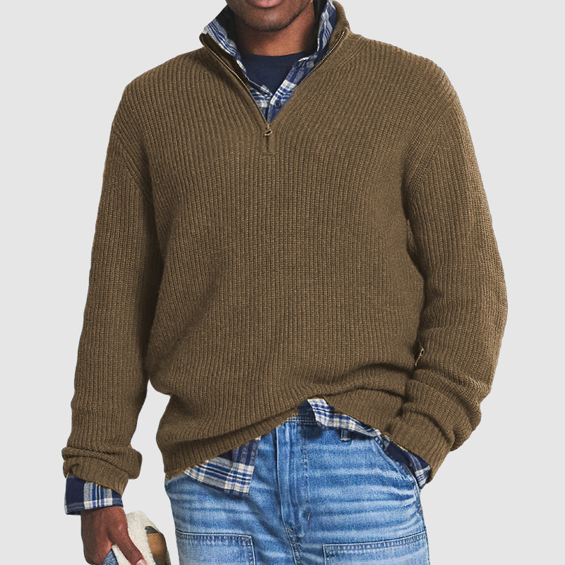Men's Half-Zip Sweater - Modern Comfort Knit - Brown