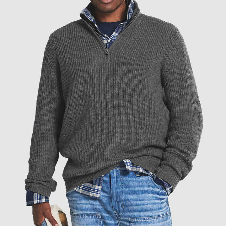 Men's Half-Zip Sweater - Modern Comfort Knit - Grey