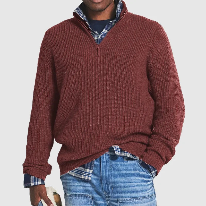 Men's Half-Zip Sweater - Modern Comfort Knit - Red