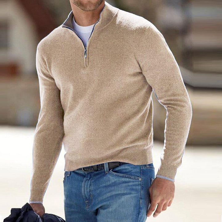 Men's Half-Zip Sweater - Refined Knit Pullover - Beige