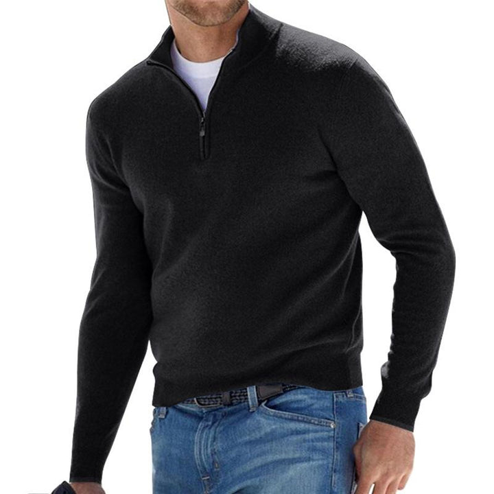 Men's Half-Zip Sweater - Refined Knit Pullover - Black