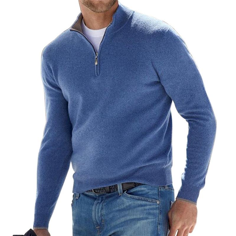 Men's Half-Zip Sweater - Refined Knit Pullover - Blue