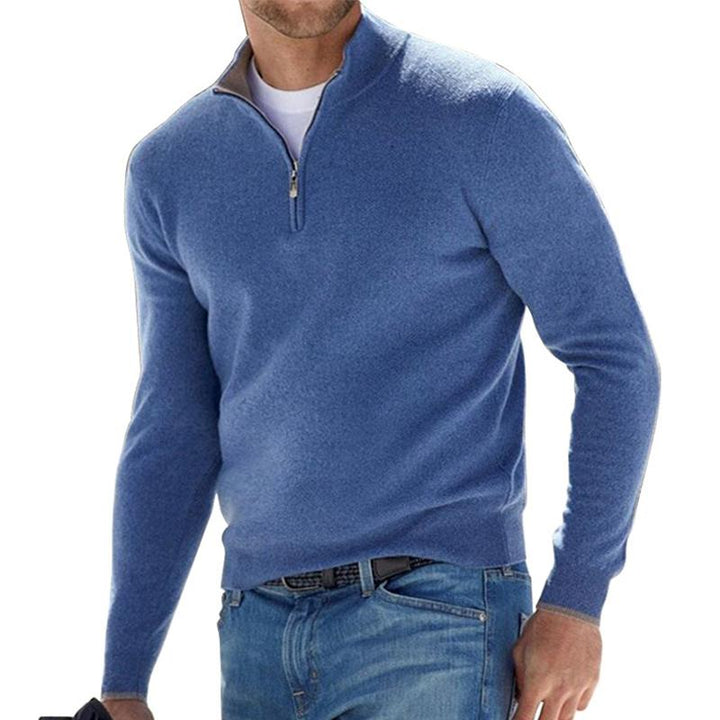 Men's Half-Zip Sweater - Refined Knit Pullover - Blue
