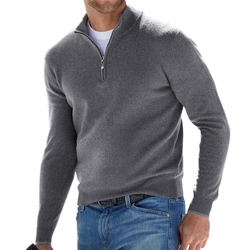 Men's Half-Zip Sweater - Refined Knit Pullover - Grey