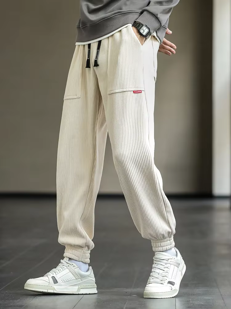 Men's Joggers Loose Fit Elastic Waist - Casual Comfort - Beige