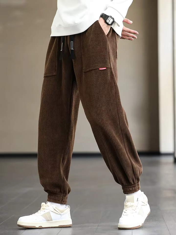 Men's Joggers Loose Fit Elastic Waist - Casual Comfort - Brown